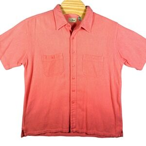 L.L.‎ Bean Mens Coral Sunwashed Textured Short Sleeve Button Up Shirt XL